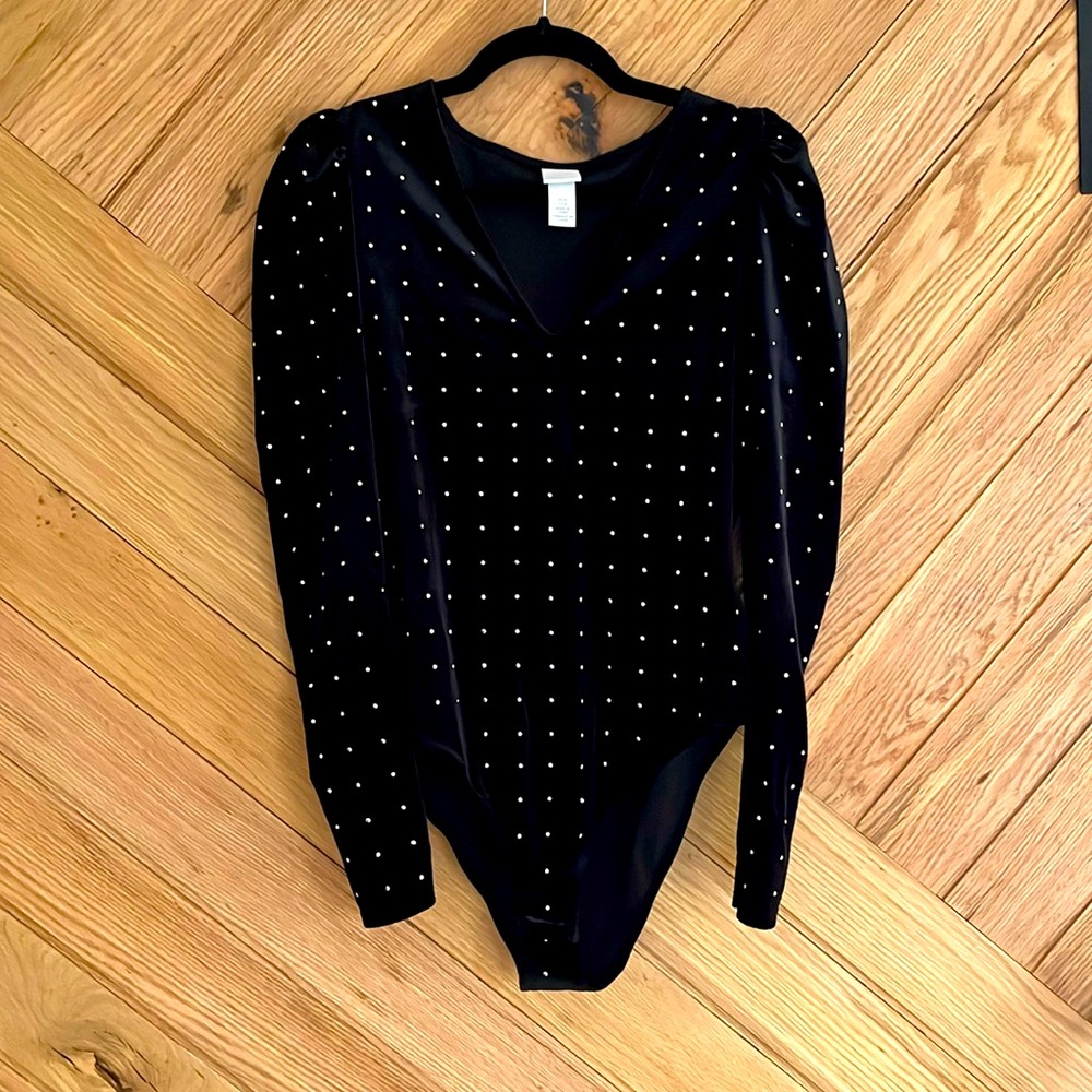 H&M puffed sleeve rhinestone bodysuit